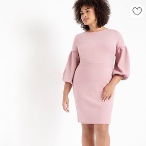 Eloquii Puff Sleeve Blush Pink Midi Dress